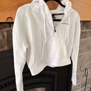 White Cropped Alphalete Hoodie